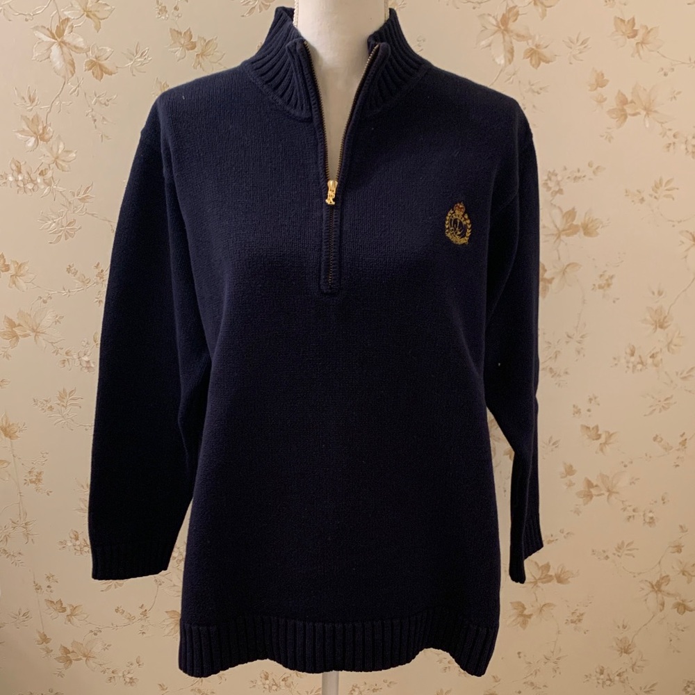 Lauren Ralph Lauren Navy Half-Zip Sweater with Gold Accent 1X